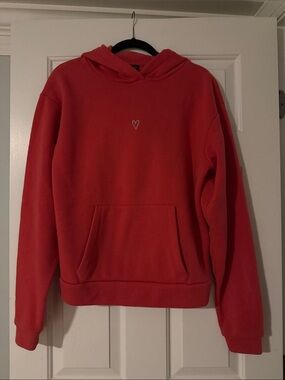 Nordstrom Topshop Deep Coral Crewneck Hoodie with Small Heart Embroidery size 6